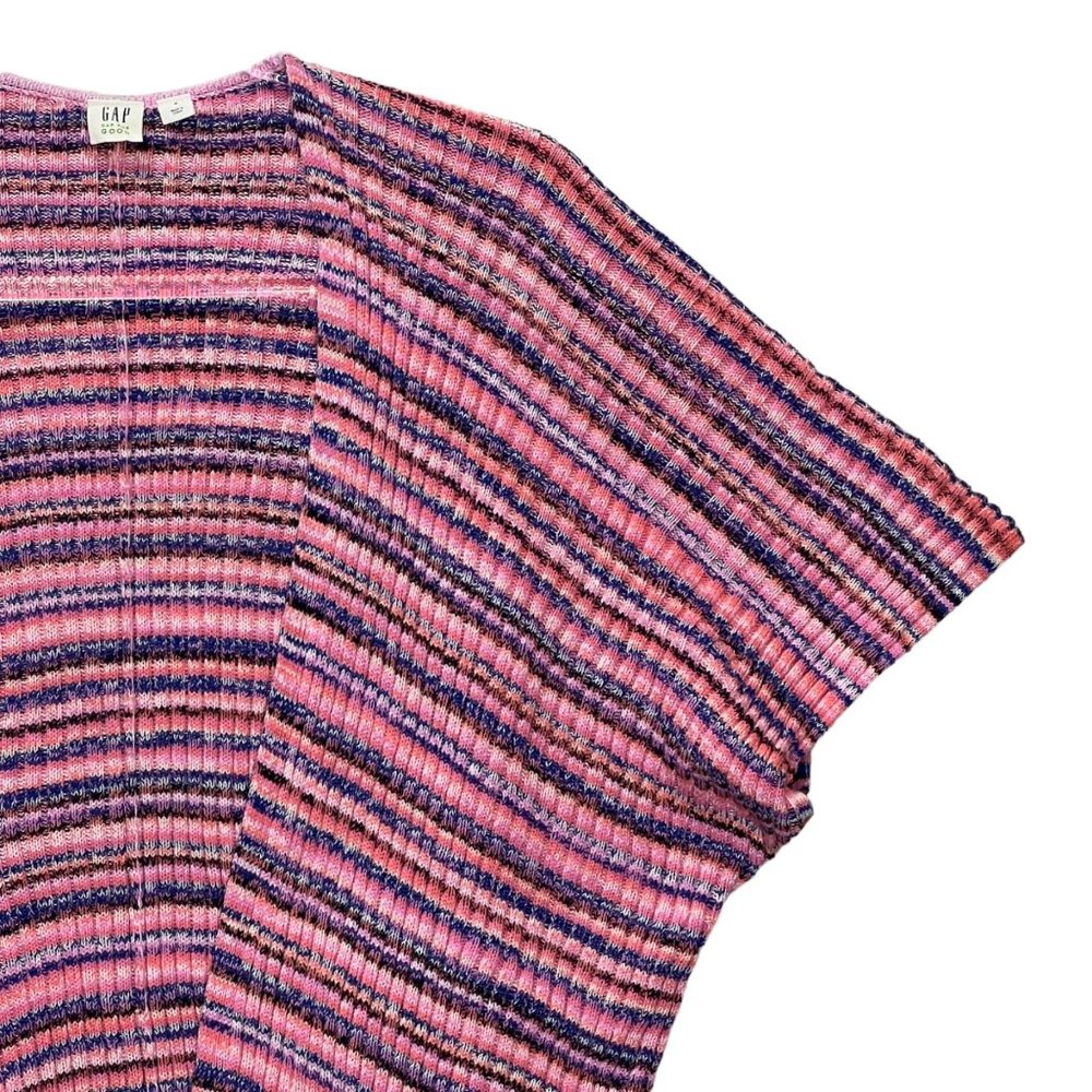 Gap Cardigan Sweater Women Small Pink White Striped Knit Open Front Cotton - Picture 3 of 9